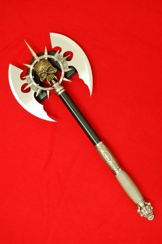 Steel Medieval Skull Gothic Battle Double Axe w/ Plaque