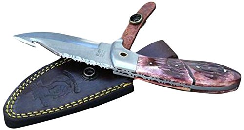 BC-851 8" Bone Collector Gut-Hook Blade Rose-Bone Hunting Knife with Leather Sheath