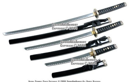 Japanese Bushido Tiger Samurai Katana Sword Set Black