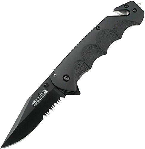 TAC Force TF-499BD Spring Assist Folding Knife, Black Half-Serrated Blade, Black Handle, 4.75-Inch Closed