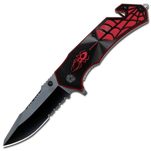 1 X Assisted Black & Red Spider Rescue Knife