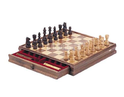 DELUXE WALNUT CHESS & CHECKER GAME GIFT SET + BONUS STORAGE PLAYING BOARD