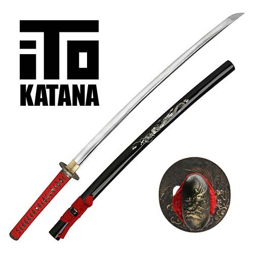 Samurai Sword Full Tang Red and Black Dragon ITO Katana Model 459