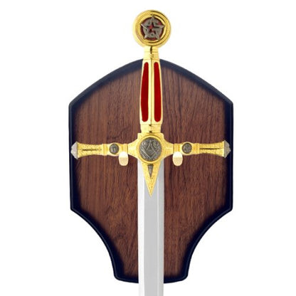 Masonic Sword Medieval with Red Fabric Grip and Display Plaque