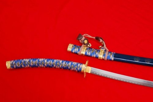 42" Blue Japanese Shogun Tachi Ceremonial Samurai Kanata Steel Sword
