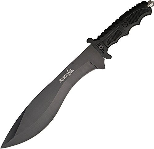 Survivor HK-717 Outdoor Fixed Blade Knife, Black Bowie Blade, Black Handle, 15-Inch Overall