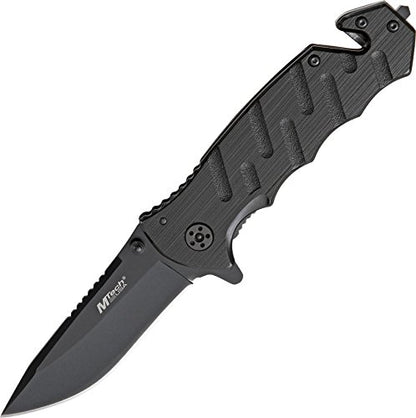 MTech USA MT-424 Series Folding Tactical Knife, Black Straight Edge Blade, 4-3/4-Inch Closed