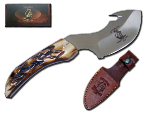 New Fixed Blade Hunting Knife w Sheath & Bone Handle