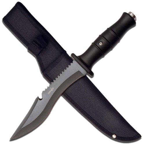 Survivor HK-731 Series Outdoor Fixed Blade Knife, Blade with Sawtooth Back, Rubber Handle, 12-Inch Overall