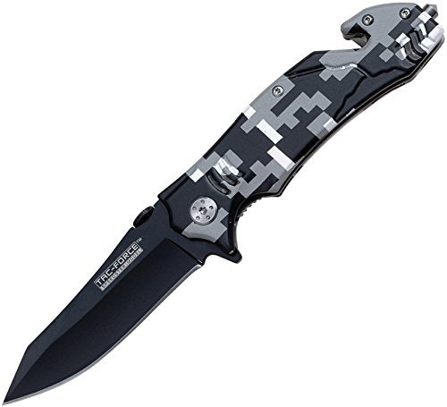 TAC Force TF-762DW Assisted Opening Tactical Folding Knife, Black Straight Edge Blade, Snow Camo Handle, 4-1/2-Inch Closed
