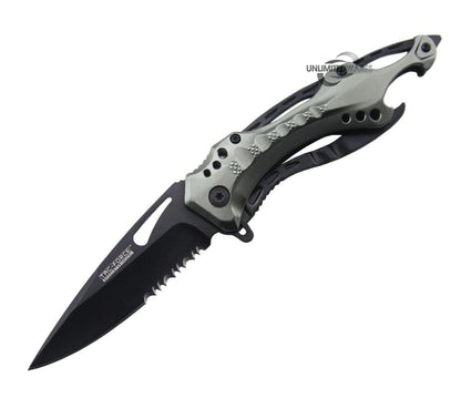 Tactical Assisted Opening Folding Knife Grey 4.5-Inch Closed