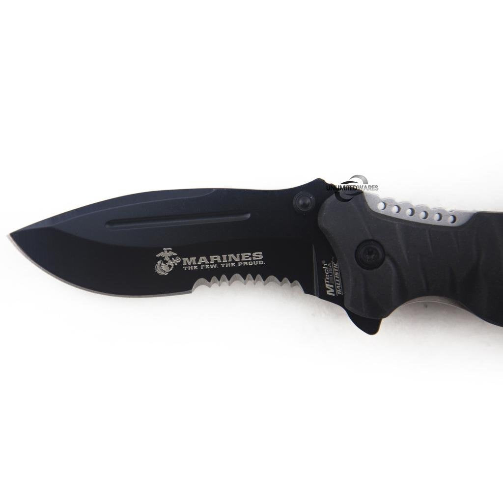 U.S. Marines by MTech USA M-A1020 Series Spring Assist Folding Knife, Half-Serrated Blade, 5-Inch Closed