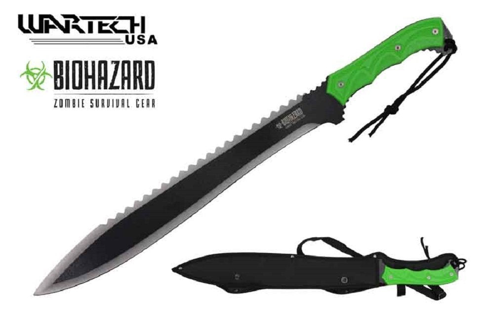 Ace Martial Arts 25" BIOHAZARD Zombie Green Machete With Two Toned Blade And Black Nylon Sheath