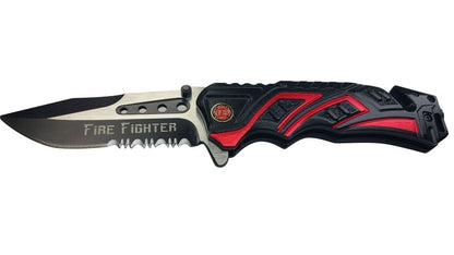 8" Fire Fighter Red MTECH SPRING ASSISTED FOLDING KNIFE Blade pocket open switch- Firefighter Rescue Pocket Knife - hunting knives, military surplus - survival and camping gear