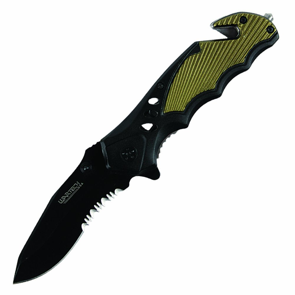 Ace Martial Arts 8" Half Serrated Assisted Rescue Knife (Green)