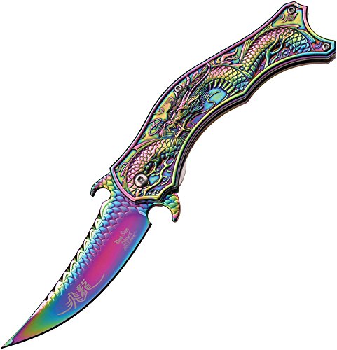 Dark Side Ballistics DS-A019 Series Spring Assist Folding Knife, Dragon Scale Detail Blade, 4.5-Inch Closed