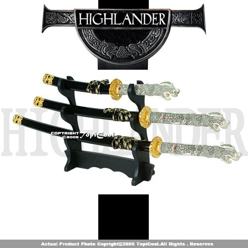 4 Pcs Highlander 1 Samurai Katana Sword Set Open Mouth