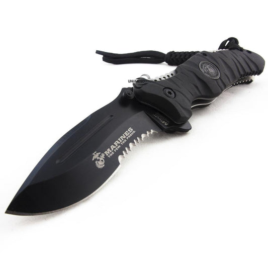 U.S. Marines by MTech USA M-A1020 Series Spring Assist Folding Knife, Half-Serrated Blade, 5-Inch Closed