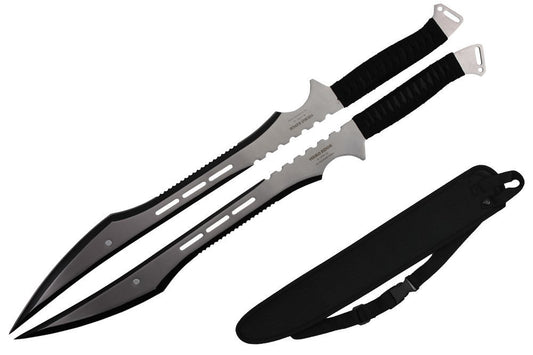 27"overall Dual Full Tang Blade Ninja Machete Set Wrapped Handle