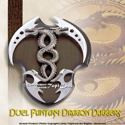 Fantasy Dual Dragon Dagger Sword w/ Wall Mount Plaque