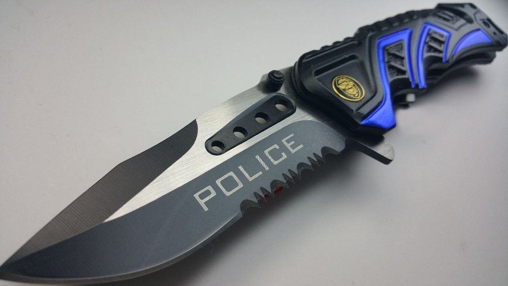 8" Police Blue/Black MTECH SPRING ASSISTED FOLDING KNIFE Blade pocket open switch- Firefighter Rescue Pocket Knife - hunting knives, military surplus - survival and camping gear