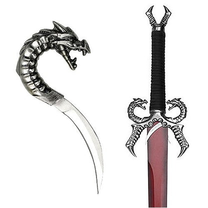 Ace Martial Arts Supply Stainless Dragons Breath Fire Medieval Fantasy Sword with Plaque and 2 Daggers, 44-Inch, Red