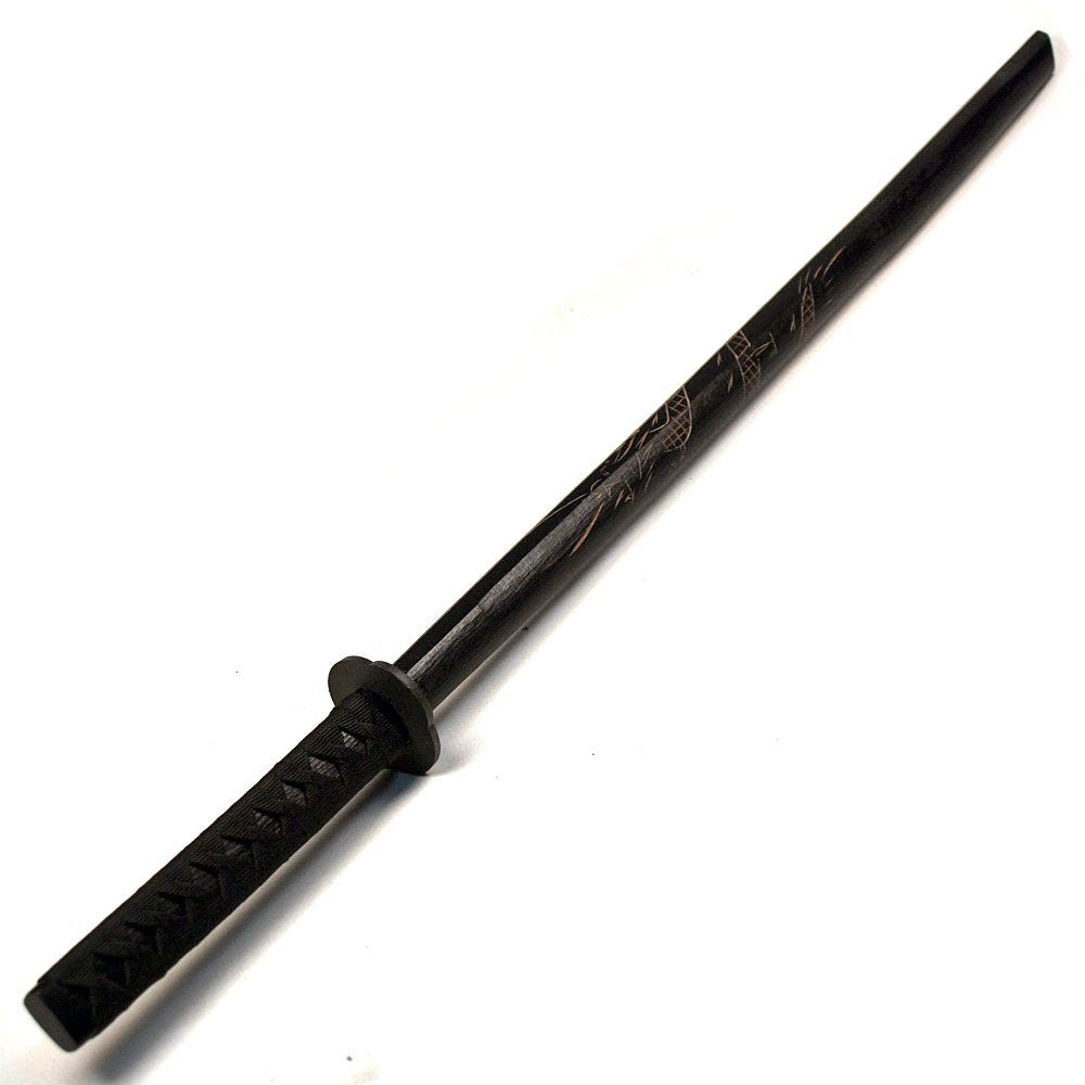 Ace Martial Arts Supply Kendo Wooden Natural Bokken Practice Samurai Katana Sword, 40-Inch (Black with Dragon Carved)