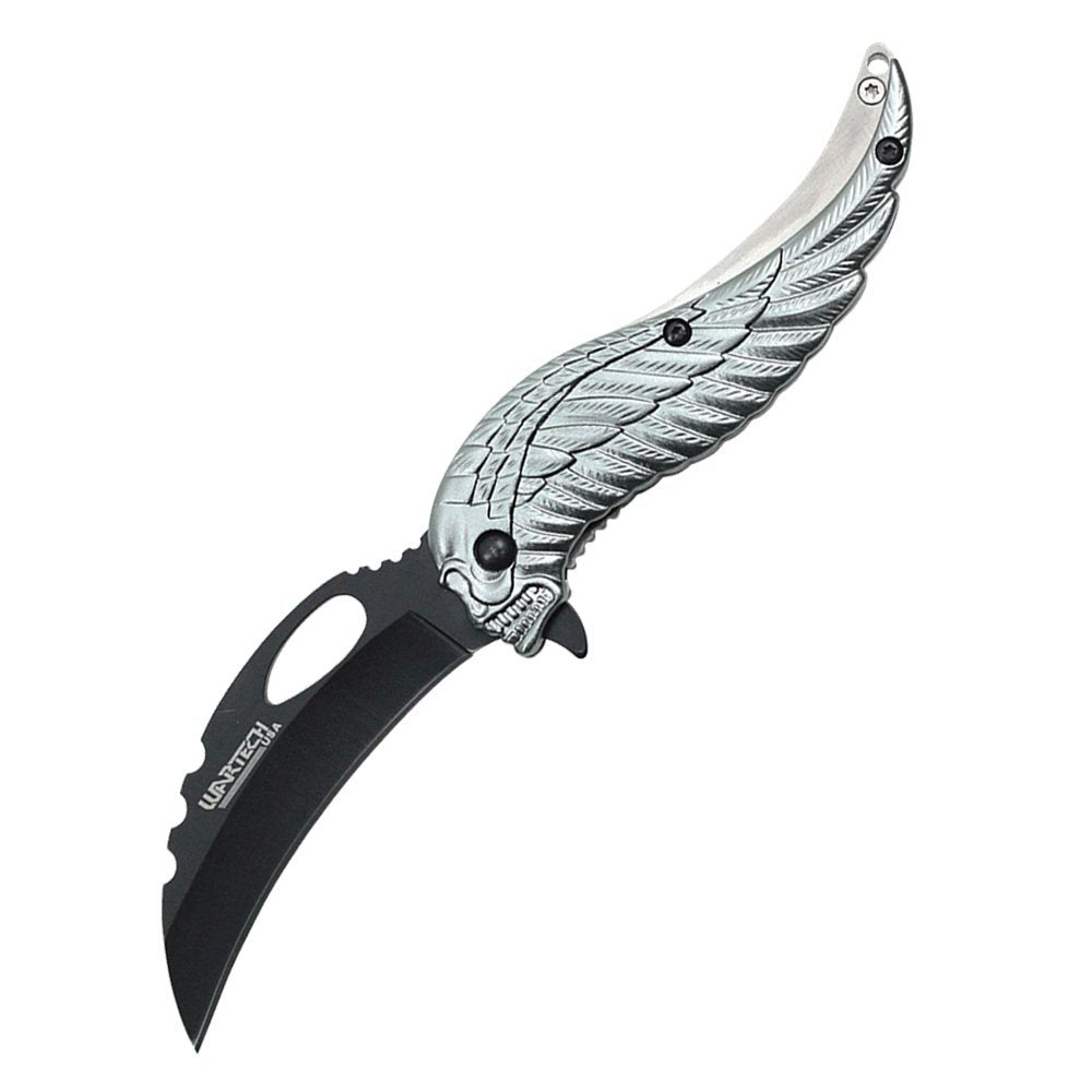 Ace Martial Arts 8" Winged Skull Assisted Pocket Knife (Grey)