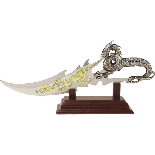 BladesUSA PK-2235 Fantasy Dragon Knife with Wood Display Stand, 7-1/2-Inch Overall