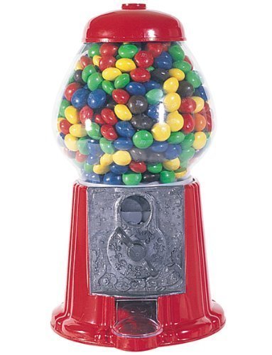 Medium Size 11" Metal and Glass Candy Gumball Machine, Red Color