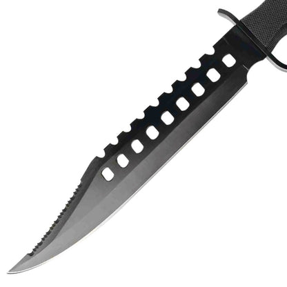 17" Hunting Knife All Black W/ Rubber Handle And Sheath (Black)