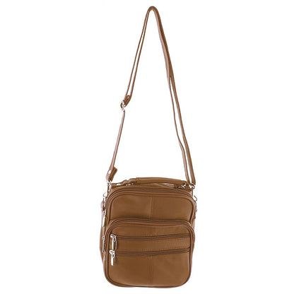 Roma Leathers Light Brown Leather Travel Organizer Crossbody Shoulder Bag