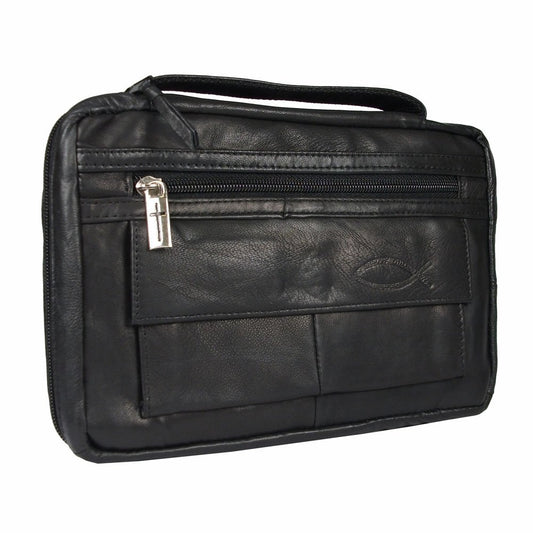 Lambskin Leather Bible Cover Bag with Christian Fish Symbol (Medium)