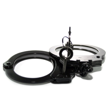 Professional Grade Police Edition Heavy Duty Security Handcuffs Silver Chrome Steel Double Lock with case (BLACK)