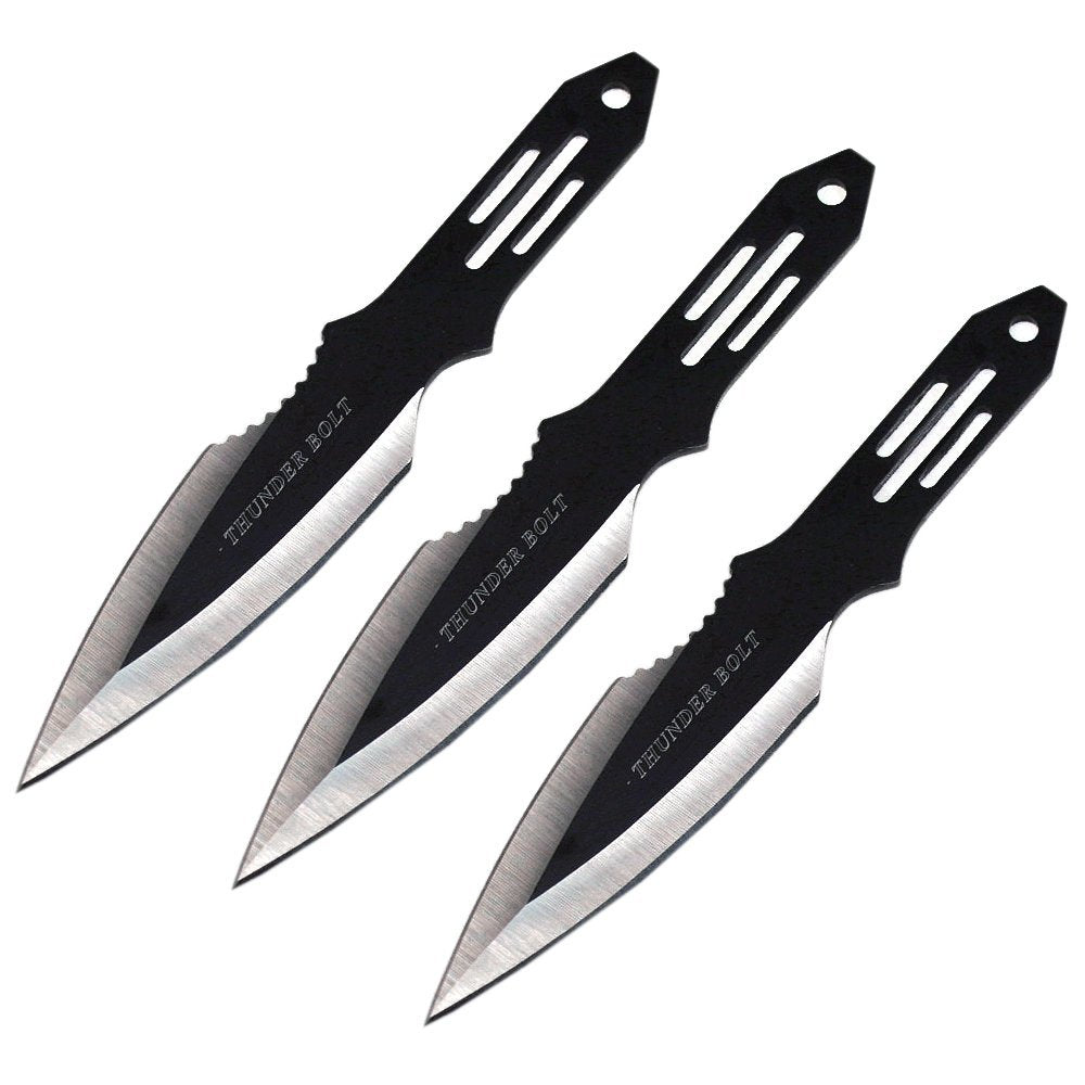 Ace Martial Arts Supply Ninja Stealth Black Throwing Knives with Nylon Case (Set of 3) (Thunder Bolt)