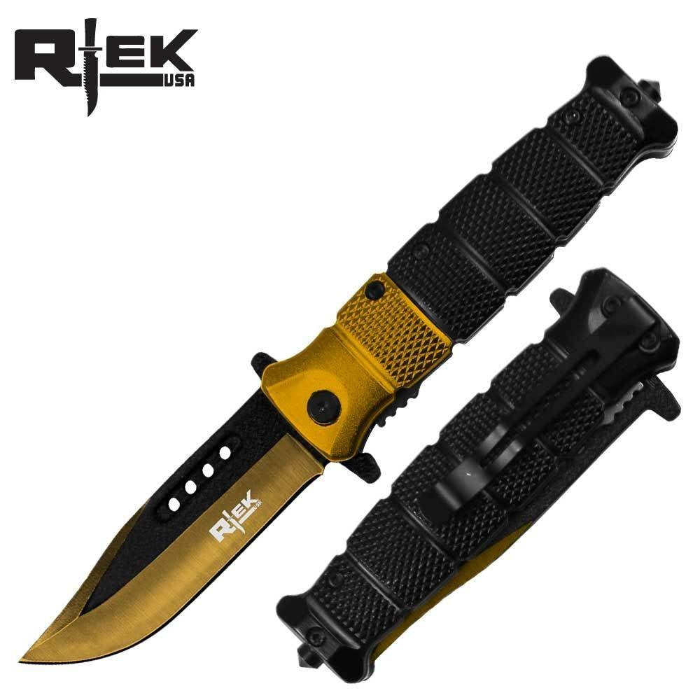 4.5" Closed Rtek Tactical Glass Break Spring Assisted Easy Open Stainless Steel Pocket Folding Camping Knife 5 Different Color Options Dual Color