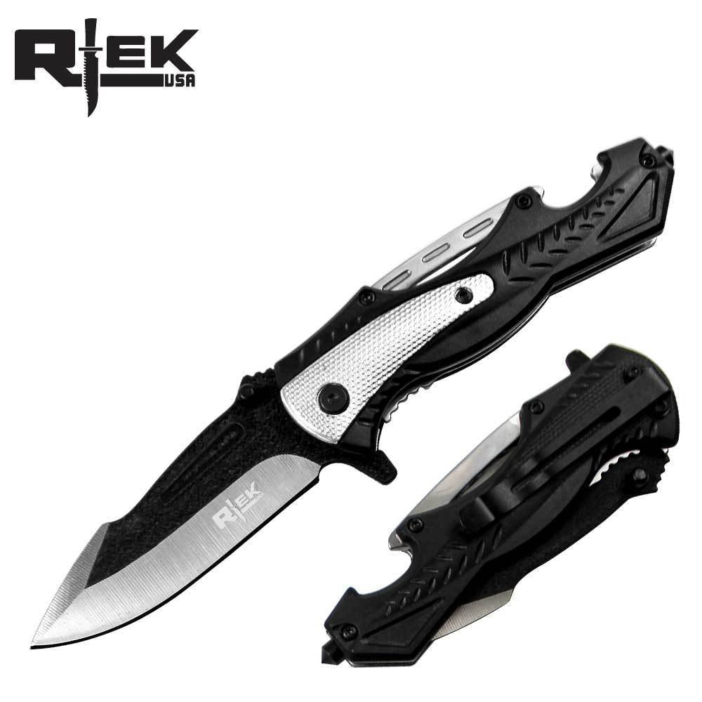 5" Closed Rtek Tactical Bottle Opener Glass Break Spring Assisted Easy Open Stainless Steel Pocket Folding Camping Knife 5 Different Color Options Dual Color