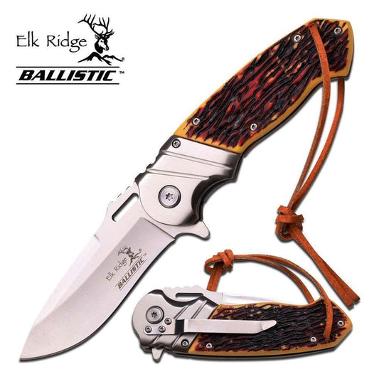 8.5" ELK RIDGE Bone Gentleman SPRING ASSISTED OPEN Hunting Folding POCKET KNIFE