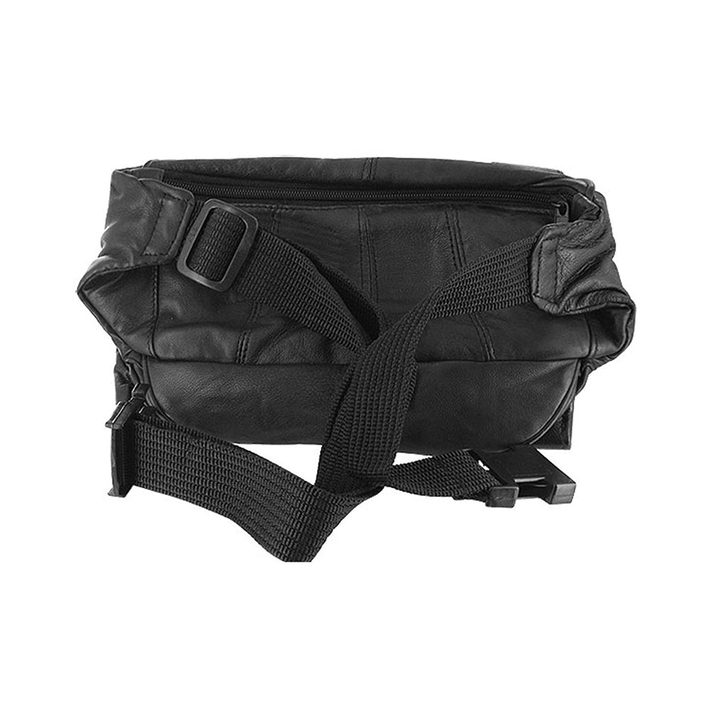 Genuine Leather Black Fanny Pack Waist Bag with Cell Phone Pouch