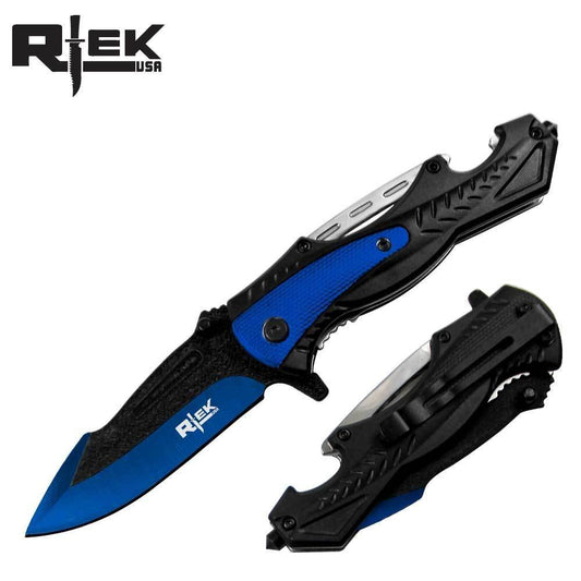 5" Closed Rtek Tactical Bottle Opener Glass Break Spring Assisted Easy Open Stainless Steel Pocket Folding Camping Knife 5 Different Color Options Dual Color