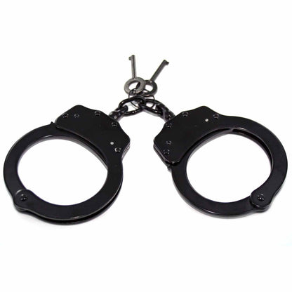 Professional Grade Police Edition Heavy Duty Security Handcuffs Silver Chrome Steel Double Lock with case (BLACK)