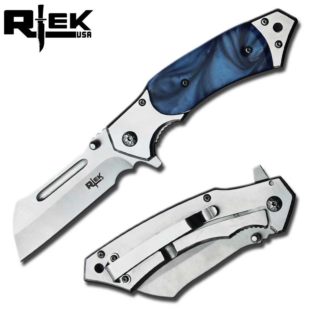 4.75" Rtek Spring Assisted Cleaver Pocket Folding Knife Razor Blade Pearl 5 colors