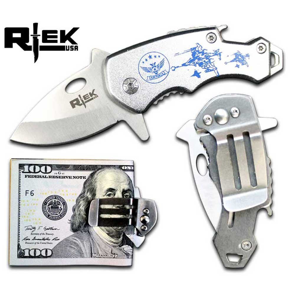 RTek 8" Overall Tactical Bottle Opener Folding Spring Assisted Open Pocket Knife 7 Variations Army, Navy, Marines, Special Forces, Fire Fighter, Police, Air Force (Air Force)