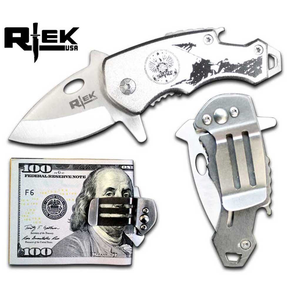 RTek USA Mini 4.25" Overall Tactical Money Clip Bottle Opener Folding Spring Assisted Open Knife 7 Variations Army, Navy, Marines, Special Forces, Fire Department, Police, Air Force,