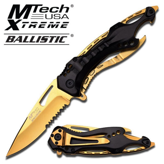 Mtech Ballistic Gold Titanium Bottle Opener Folding Pocket Knife