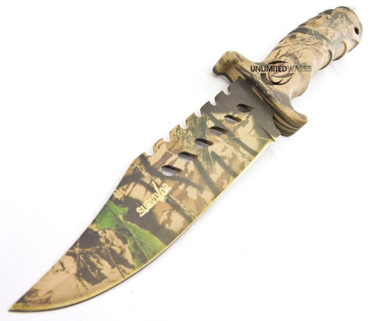 HK-1037S Camo Outdoor Fixed Blade Knife 10.5-Inch Overall