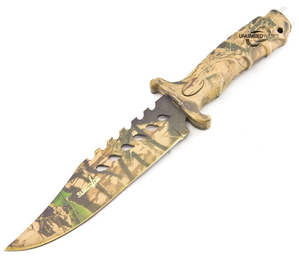 HK-1037S Camo Outdoor Fixed Blade Knife 10.5-Inch Overall