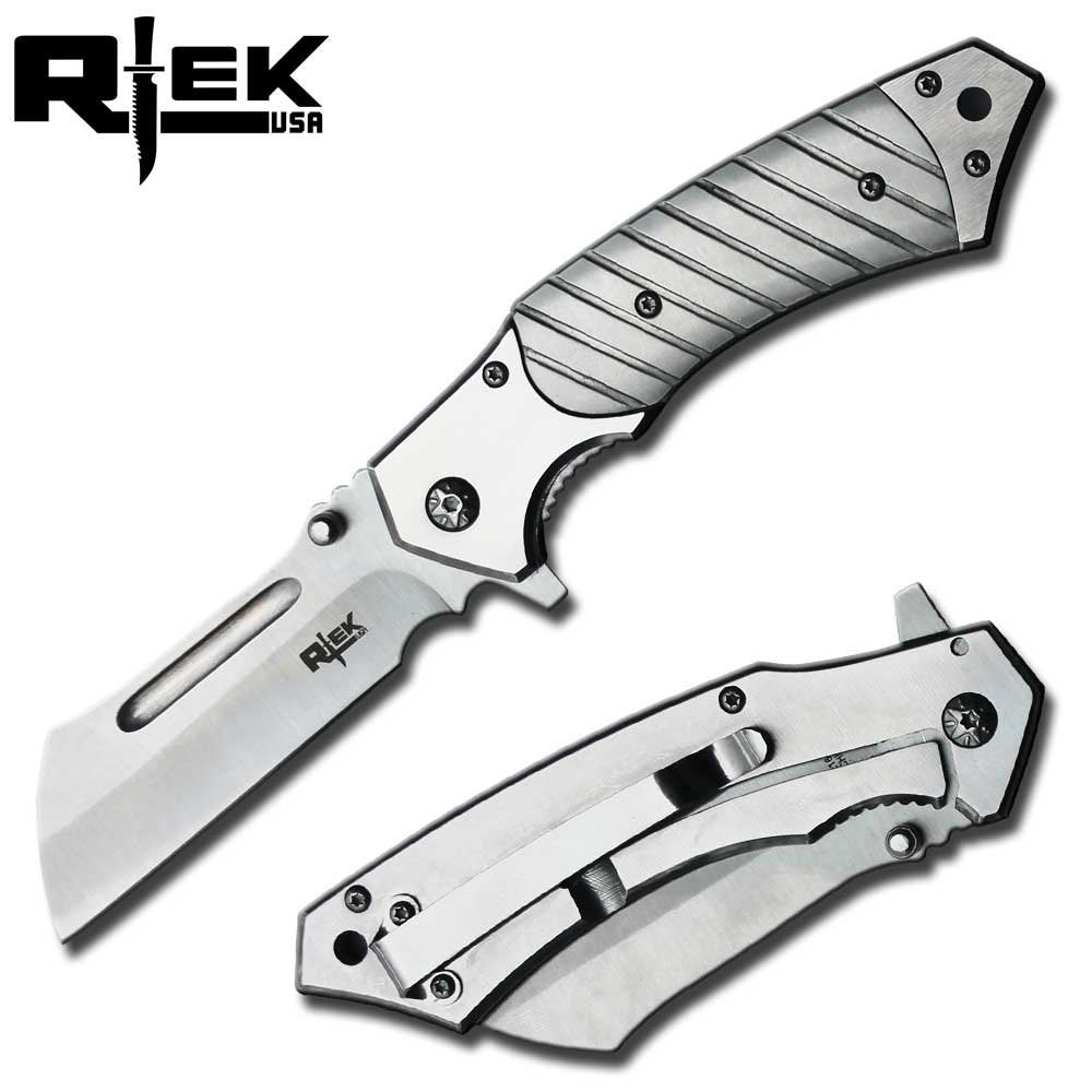 4.75" Rtek Spring Assisted Cleaver Pocket Folding Knife Razor Blade Pearl 5 colors