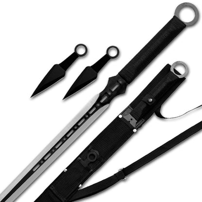 Ace Martial Arts Supply Ninja Machete Sword with Throwing Knife Full Tang Tactical Blade Katana, Black, 27"