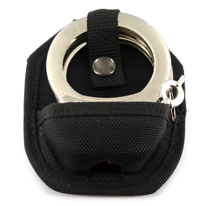 Professional Heavy Duty Silver Hinged Police Style Handcuffs Double Lock with Duty Handcuff Nylon Case Holster
